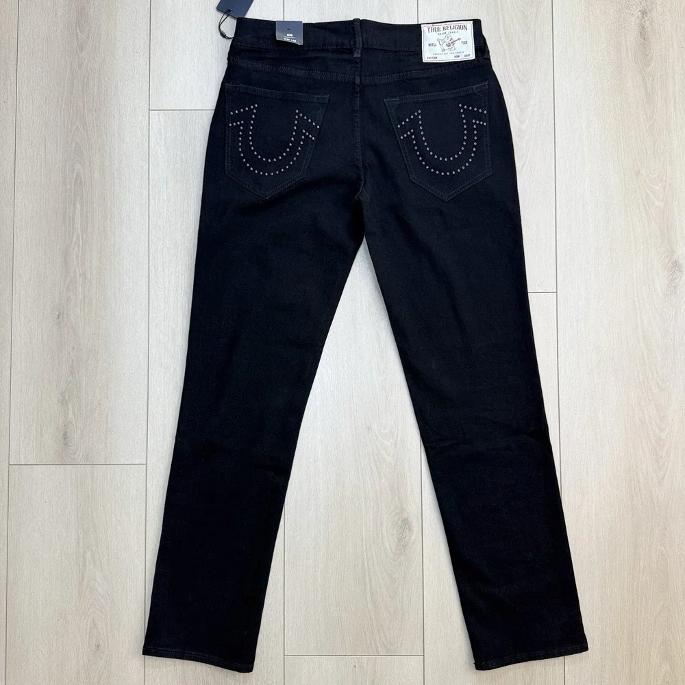 NEW True Religion Geno‎ Stud Slim Jeans Mens 32 Black Rinse Relaxed Slim NWT
